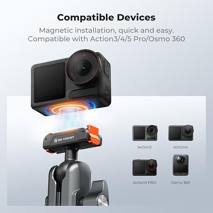 K&F CONCEPT Super Clamp Camera Mount Bike/Motorcycle | 360° Dual Ball Head Handlebar Tube Mount Quick Release Compatible with Action 5 Pro/4/3, MS101 - Image 4