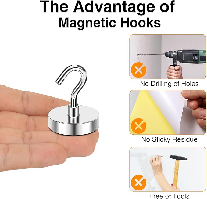 Magnetic Hooks 85 Lbs Heavy Duty Magnets with Hook for Cruise Cabin | 10 Pcs Strong Locker Magnetic Hooks for Hanging Metal Magnet Hanger for Classroom Grill Fridge Kitchen - Image 4