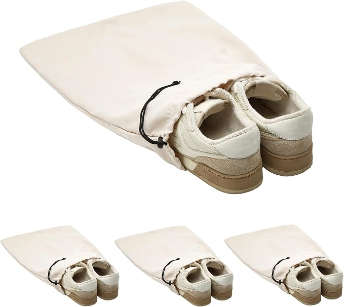 4 Pcs Travel Shoe Bags for Packing with Drawstring,17.7" x 13.8",Beige | Dust Resistant,Machine Washable & Reusable Storage Pouch,Drawstring Closure,Travel Essentials for Women & Men - Image 8