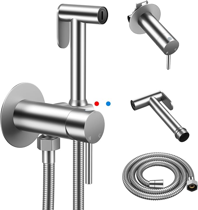 Arofa Built-in Hot and Cold Bidet Sprayer for Toilet, Hands-Free Control | Wall-Mounted Design, Dual Control Modes, Leak-Free Bidet Hose, Feminine/Baby/Pet Wash, Cloth Clean & Rinse, Stainless Steel by AROFA