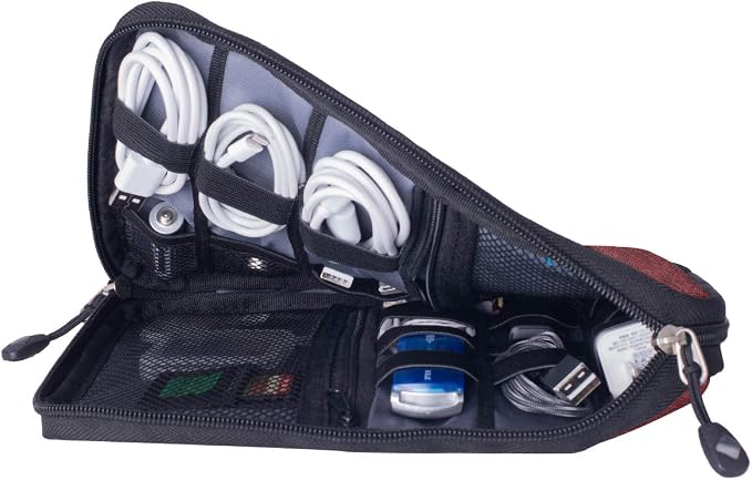 Travel Cable Organizer Bag Waterproof Portable Electronic Accessories Organizer for USB Cable Cord Phone Charger Headset Wire SD Card with 5pcs Cable Ties(Red) - Image 4