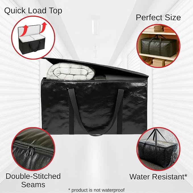BAG-THAT! 4-Pack Black Moving Bags, Extra Large Storage Bags with Zipper, Water Resistant Packing Bags for Moving Supplies, Heavy Duty Moving Totes with Carrying Handle - Image 3