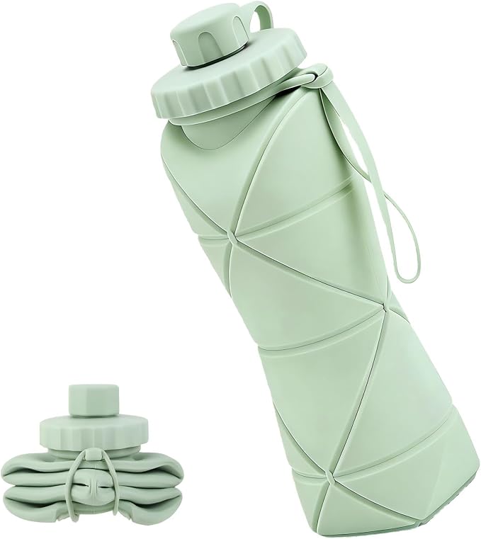 Collapsible Water Bottles 20oz (600ml), BPA-Free Silicone Foldable Portable Lightweight Reusable Water Bottle with Leak-Proof Lid & Lanyard for Outdoor Travel Cycling Gym & Camping by Denavio