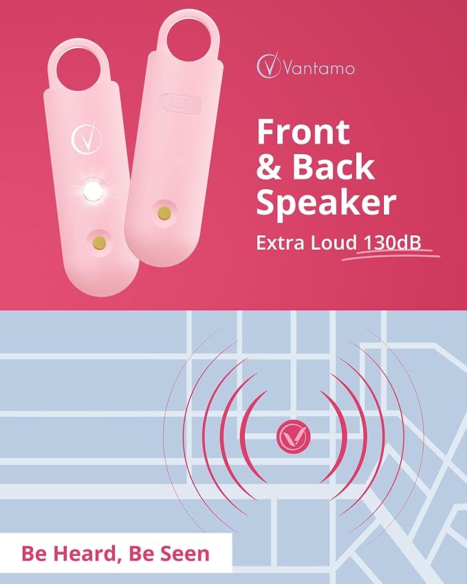 Vantamo Personal Alarm for Self Defense with Low Battery Notice, Strobe Light & Extra Loud 130 dB Double Speakers Safety Keychain Set for Women, Rechargeable Panic Button for Womens Self Defense - Image 3