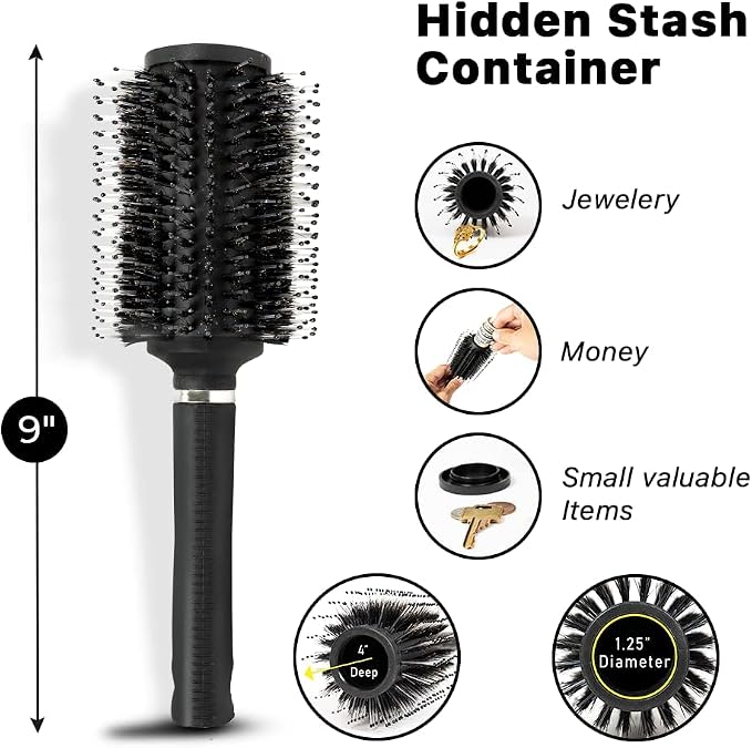 2PK Diversion Round Hair Brush with Secret Hidden Compartment, Safe Stash Box Container for Money, Jewelry, House Keys, Valuables, for Travel or Home Use - Image 6