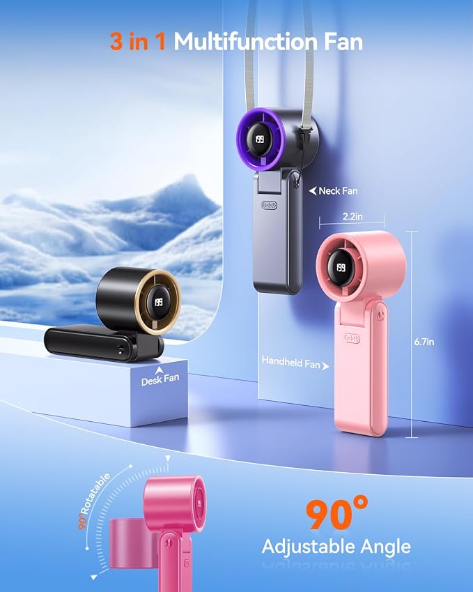 Portable Handheld Turbo Fan, 199 Gear Speed, 24 Hs Cooling Time, 5500mAh Rechargeable Mini Personal Hand Fan, Foldable Design, Travel Essentials, Beach Vacation, Gifts for Women, Men,HotPink - Image 5