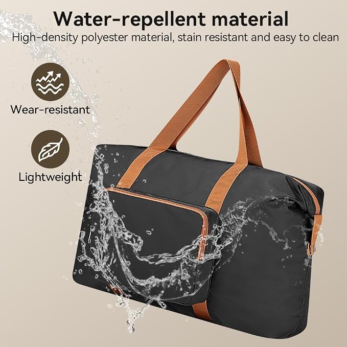 Travel Duffel Bag 60L Large Tote Carry On Foldable, Black-Brown | Carry On Duffel Bag for Women Men, Foldable Bags for Travel, Hospital Bag for Labor and Delivery, Weekender Overnight Bag - Image 8