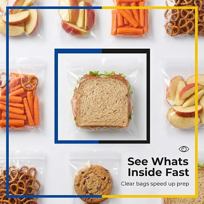 Sandwich Bags With Fold & Close Top (6.5 in X 5.5) in 200 Count Pack of 4 | Flip flap closure for school snacks, produce & portion control; no zipper design, easy open for kids, work & meal prep - Image 5