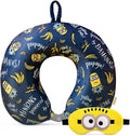 MINISO Minions Travel Neck Pillow with Eye Mask, Cute Cartoon 100% Memory Foam Neck Support Pillow, Lightweight Travelling Pillow Set for Airplane, Car and Home Use by MINISO