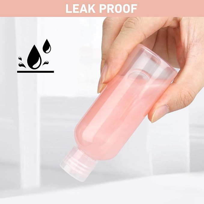8 Pack 3.4oz TSA Approved Pre-print Travel Bottles for Toiletries | Travel Shampoo Bottles, Leak Proof, Plastic Squeeze Bottle, 0.35oz Small Cream Jars, and a Toiletry Bag - Image 3