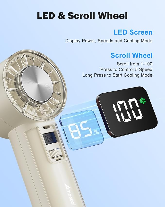 AMACOOL Handheld Fan with Ice Cooler, Mini Portable Fan Rechargeable, 18Hrs Cooling, 0-100 Adjustable Speed, Small Yet Powerful, Personal Hand Fans for Travel, Beach, Outdoor, Makeup, Gifts for Women | Gifts for Mom Her Women Girl, Small Yet Powerful, ... - Image 6
