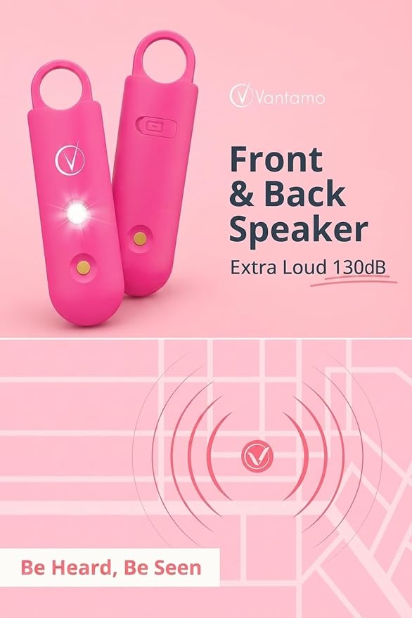 Vantamo Personal Alarm for Self Defense with Low Battery Notice, Strobe Light & Extra Loud 130 dB Double Speakers Safety Keychain Set for Women, Rechargeable Panic Button for Womens Self Defense - Image 3