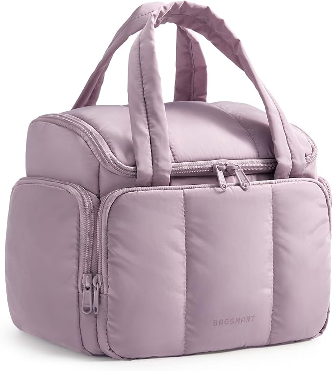 BAGSMART Puffy Travel Toiletry Bag, Roomy Makeup Bag with Multi-Pockets for Full-Sized Toiletries & Accessories, Purple by BAGSMART
