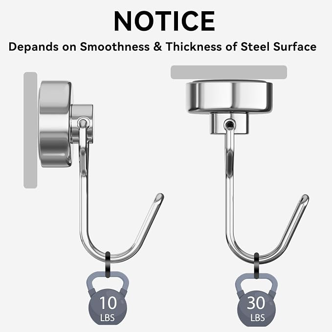 Tohoer Magnetic Hooks, Neodymium Magnet Hook Heavy Duty 30LBS with Rust Proof for Cruise Essentials, Indoor Outdoor Hangers Hanging, Refrigerator, Fridge, Grill, Tools, Kitchen, Key Holders, Storage - Image 3