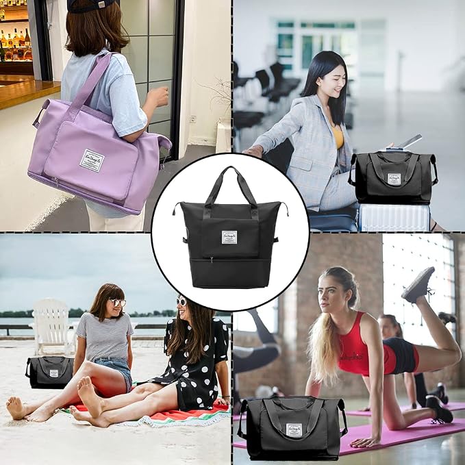 Large Capacity Foldable Travel Bag, Expandable Waterproof Carry on Bag, Dry and Wet Separation Spor Duffel Bags - Image 6