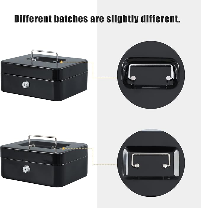 xydled Medium Cash Box with Lock, Removable Coin Tray, Steel Money Box, Black - Image 8