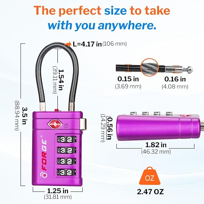 Forge TSA Approved Luggage Locks 4 Digit Combination TSA Travel Locks with TSA008, Open Alert Indicator, Zinc Alloy Body for Luggage, Suitcase, Backpack, and More. Purple 2 Locks. - Image 8