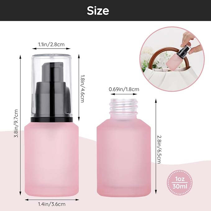 Segbeauty 1oz Frosted Glass Lotion Bottle Empty, 3pcs Travel Lotion Container, 30ml Refillable Glass Travel Bottles for Toiletries, Hair Oil Bottles, Mini Size Skincare Cream Pump Bottle Mixed Color - Image 2
