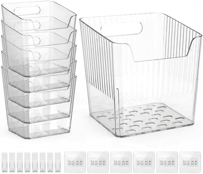 Wall Mount Organizer, 8 Hooks and 6 Pack Cabinet Door Storage Bins, Space-Saving Adhesive Bathroom Wall Organizer, Clear Wall Storage for Office, Cabinet, Pantry, Kitchen, Makeup by LiveNaturallyLiveLosape