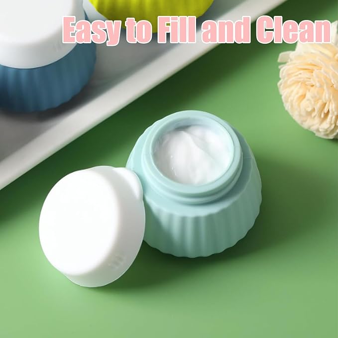 4 Pack Silicone Travel Cream Containers, Refillable Toiletry Jars | Leak Proof Design, Comes with Scoops, Labels & Clear Bag, Perfect for Travel Shampoo, Conditioner and Skincare Toiletries - Image 4