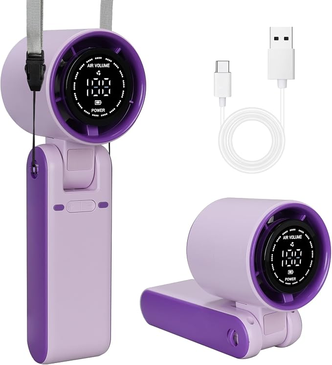 3 IN 1 Portable Handheld Mini Fan, Compact Personal Cooling, 100Speeds, Rechargeable, Quiet Operation, USB-C, for Travel, Office, Outdoor (Purple) by Unknown