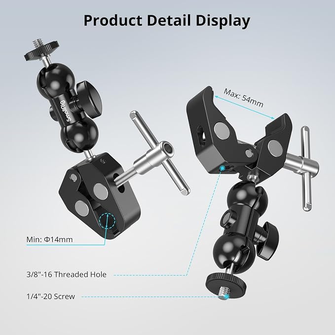 SMALLRIG Super Clamp Mount 2-Pack, Double Ball Head Magic Arm for Camera | Clamp for Fences, Desks, Tripods, for Monitors, Lights, Action Cameras - Image 5