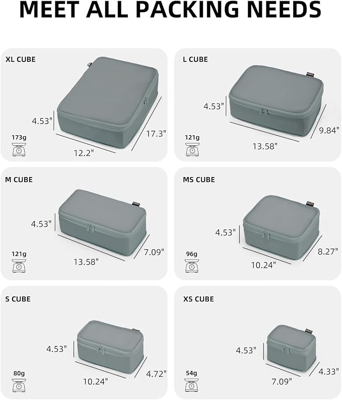 Compression Packing Cubes for Travel, 6-Piece Set (Large/Medium/Small), Double-Zip Luggage Organizers for Suitcase & Carry-On, Clothes Storage Bags (Steel Blue, 6 Pack) - Image 4