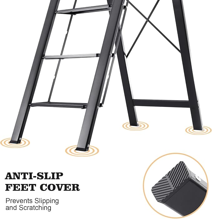 KINGRACK Aluminium 5 Step Ladder, Lightweight Step Stool with Non-Slip Pedals, Handrail, Folding Step Ladder for Kitchen, Garage, Home, Space Saving, Sturdy and Portable, Black - Image 5
