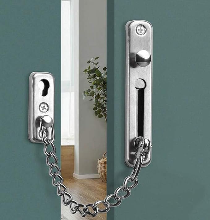 KAFENDA Security Door Chain Lock Sturdy Door Lock Latch for Inside Door Stainless Steel Hotel Door Lock with Spring Button Door Locks for Kids Safety Brushed Nickel - Image 6