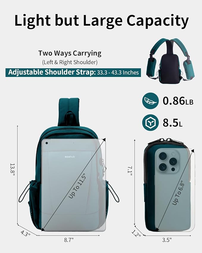 ECOHUB Anti-Theft Crossbody Bag Men Women RFID Blocking Lightweight Sling Backpack Water Resistant for Travel Hiking Outdoor - Image 2