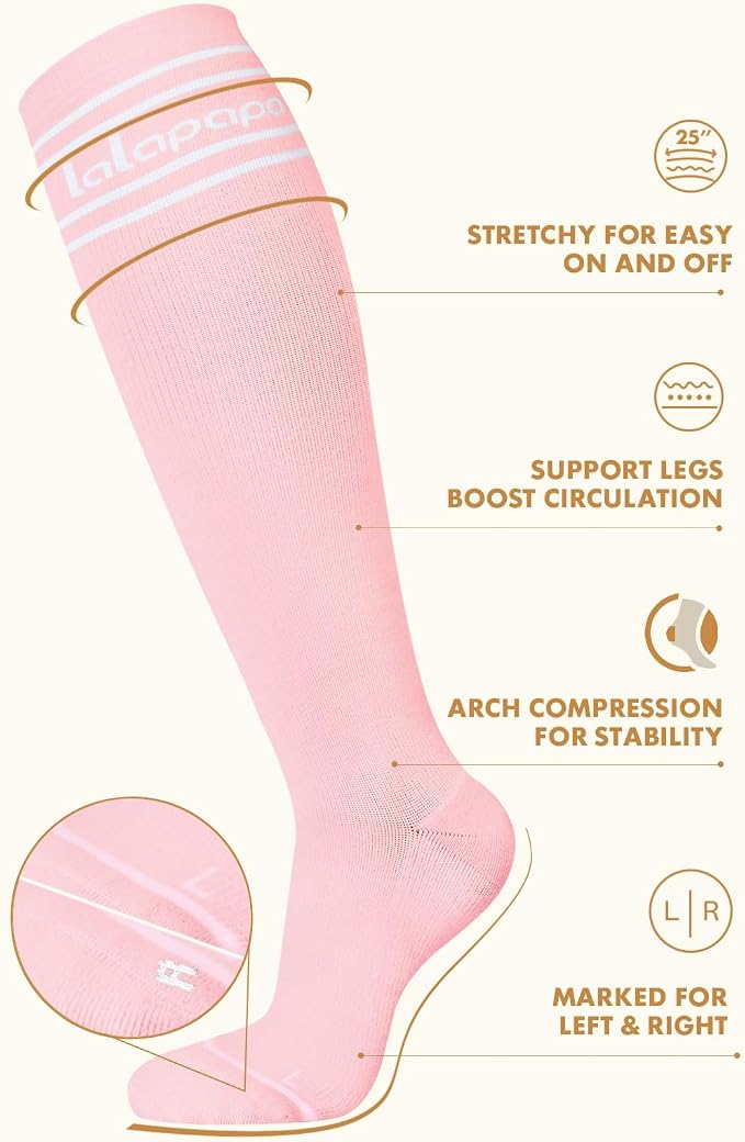 Thick Soft Cotton Compression Socks | 2 Pairs 15-20mmHg Cushioned Soft Breathable Comfortable Knee High Compression Socks for Women Men, Pregnancy Travel Nurse - Image 6