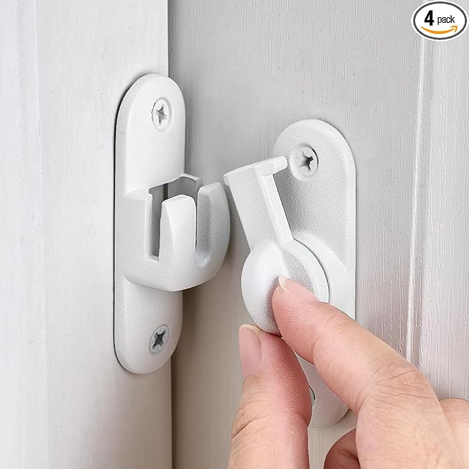 4 Packs Matte White 90/180 Degree Barn Door Latches,Flip Gate Lock | Zinc Alloy Flip Gate Latches,Right Angle Door Lock,for bedroom,garage,sliding door,window,cabinet,drawer,pet enclosures by INIRET