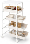 Garvee 5-Tier Slim Rolling Storage Cart, 12.6" Wooden Top Narrow Kitchen Carts on Wheels with Pull-Out Baskets, Mobile Shelving Unit Organizer for Kitchen, Bathroom, Laundry Room, Small Spaces by Garvee