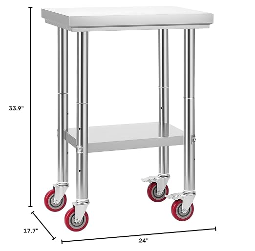 VEVOR Stainless Steel Table, 24 x 18 Inches Food Prep Worktable with Wheels, Kitchen Prep Table with Adjustable Undershelf Workstations for Commercial Kitchen, Restaurant, Hotel and Garage, Outdoor - Image 3