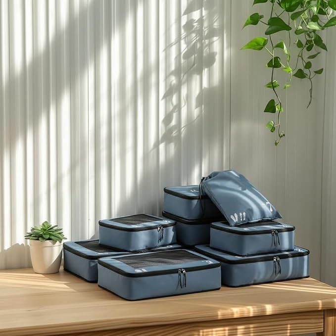 ECOHUB 7 Set Packing Cubes Tear-Resistant Luggage Packing Organizers with Number Icon for Travel Accessories Luggage Suitcase Machine Washable Packing Cubes (Blue) - Image 8