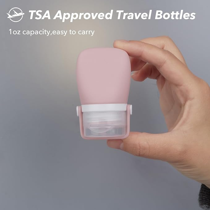 1oz Travel Bottles for Toiletries, Silicone Leak-Proof TSA Approved Travel Size Containers (4-Pack) - Reusable Refillable Bottles for Shampoo, Body Wash, Lotion (White Pink) - Image 6