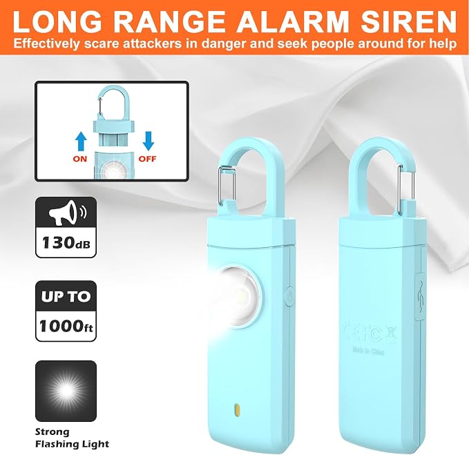 4Pcs Personal Safety Alarm,Rechargeable with Keychain and LED Strobe Light | USB C/Micro USB/L Easy Use and Portable, Compatible with iPhone 17/16/15/14/13/12/11/X/XR/XS/8/Android/Tablet (3.28FT) - Image 2
