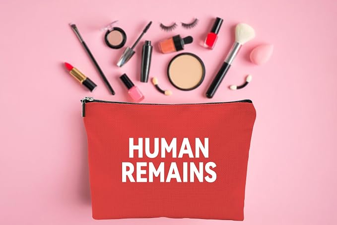 ZUYUROU Funny Human Remains Makeup Bag, Dark Humor True Crime Gifts for Women, Canvas Cosmetic Pouch for Travel and Purse Organization, Spooky Goth Novelty Zipper Pencil Case Red - Image 6
