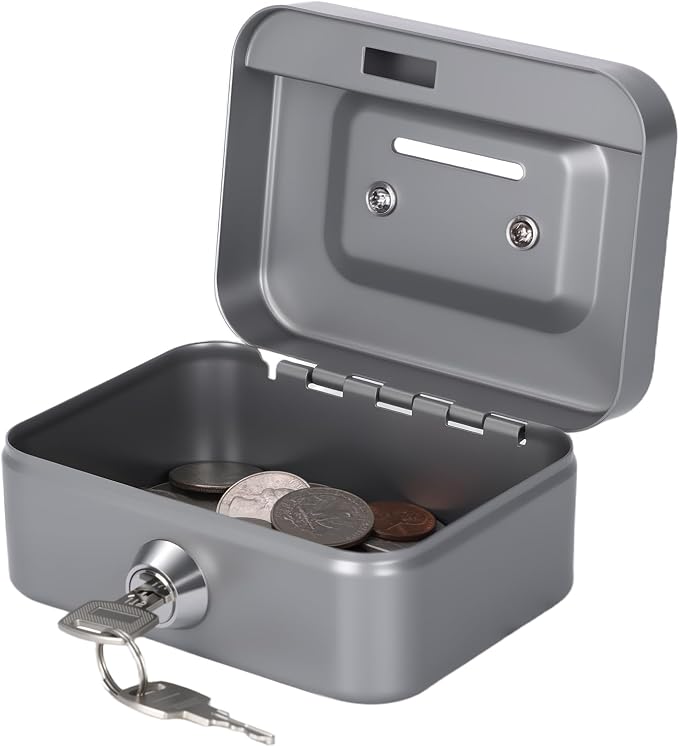 Cash Box with Lock Small Cute Coin Lock Box with Money Slot Mini Portable Gamble Safe Box 4.5"x3.4"x2.4" Grey - Image 9