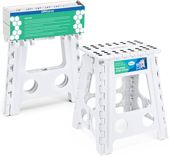 Dyforce Folding Step Stool 16 Inch,400lbs Foldable Step Stool for Adults | Step Stool Foldable White,Non-Slip Plastic Stepping Stool with Carry Handle,Lightweight for Bathroom Kitchen Bedroom Garden by DyforceHomeDecorCOLTD