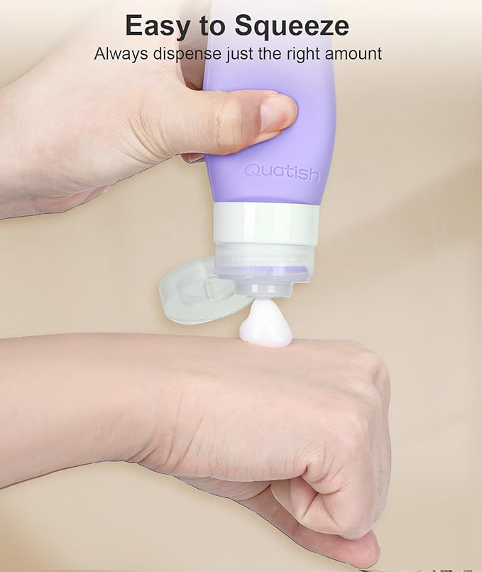 Quatish Travel Bottles for Toiletries, Original Patented Leak Proof Travel Size Containers, 3 oz Tsa Approved Silicone Shampoo and Conditioner Bottles, 4 Pack,，Purple - Image 4