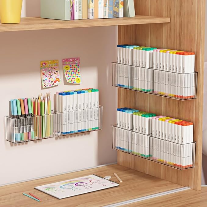 2 Pack Wall Mount Marker Organizer, Makeup Organizer Hanging Storage Organizer Bin Floating Shelves for Office Bathroom Kitchen Bedroom (Large) - Image 4