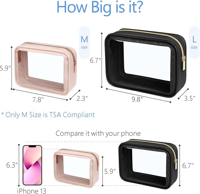 Clear Makeup Bag Foldable - TSA Approved Toiletry Bag for Travel | Metal Zipper, Reinforced Seam, Water Resistant, Medium for Carry-on, Large for Checked Luggage, for Car Storage Organizer - Image 4