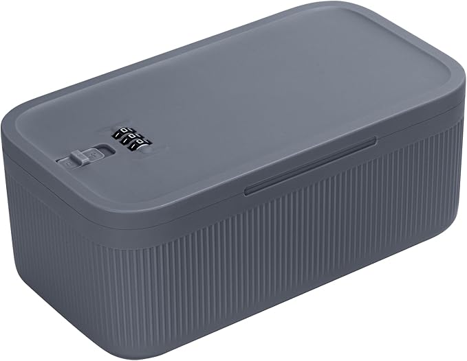 Small Locked Medicine Box, Medication Lock Box With Code, Lockable Storage Box With Combination Lock for Snacks, Pills, Phone, Fridge & Personal Items, Ideal for Home, Office, School，Gray by GLOQESEN