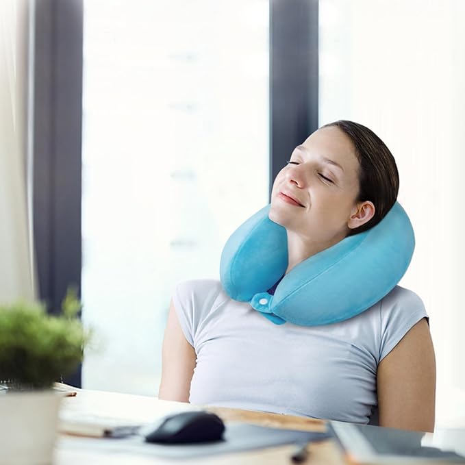 Travel Neck Pillow Comfort Memory Foam Neck Pillows for Airplanes Neck Support Pillow for Sleeping Traveling Trains Cars Offices Home Rest Blue - Image 7