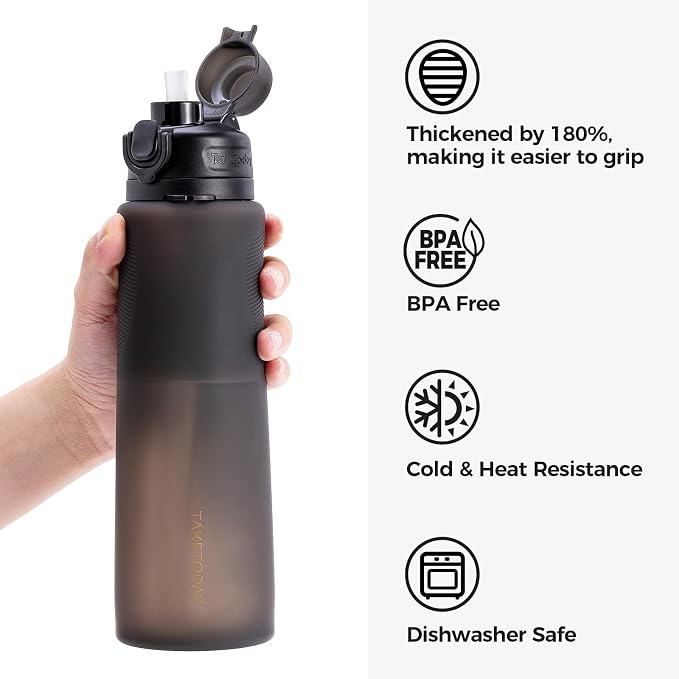TakeToday Collapsible Water Bottles, Foldable for Travel, 32oz, Black | Compact Foldable Travel Bottle with Straw, TSA-Approved Leakproof Silicone, BPA-Free for Hiking & Outdoors - Image 4