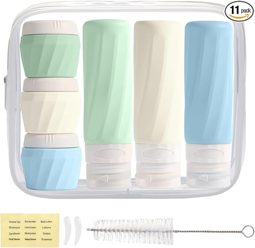 11 Pack Travel Bottles for Toiletries, TSA Approved 3oz Leak Proof Refillable Silicone Squeezable Containers Kit for Shampoo Lotion Conditioner with Toiletry Bag by Xictuwey
