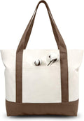 TOPDesign 30-Pack Canvas Tote Bags with an External Pocket, Reusable Grocery Shopping Bags, Top Zipper Closure, Daily Essentials (Brown/Natural) by TOPDesign