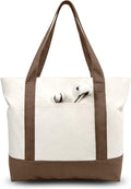 TOPDesign 6-Pack Canvas Tote Bags with an External Pocket, Reusable Grocery Shopping Bags, Top Zipper Closure, Daily Essentials (Brown/Natural) by TOPDesign