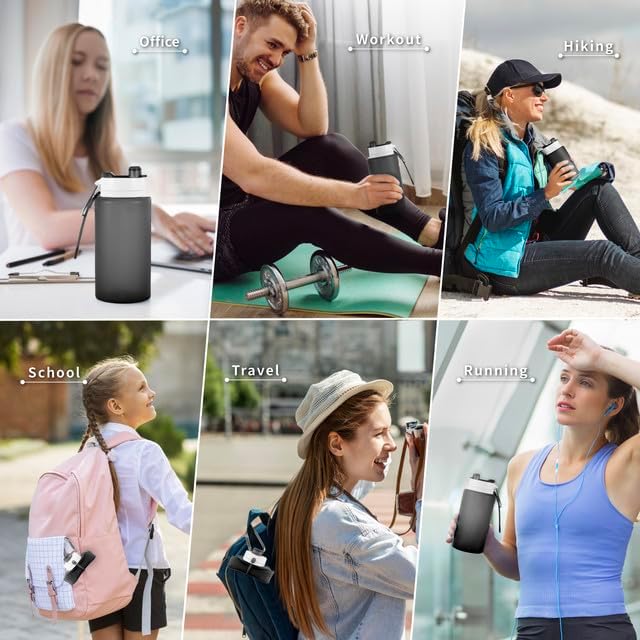 Collapsible Water Bottles 19oz with Spout & Carabiner, Odorless BPA-Free Silicone, Leak-Proof Foldable Reusable Bottle - Perfect for Travel Sports Gym Hiking Camping Cycling - Clear Black - Image 7